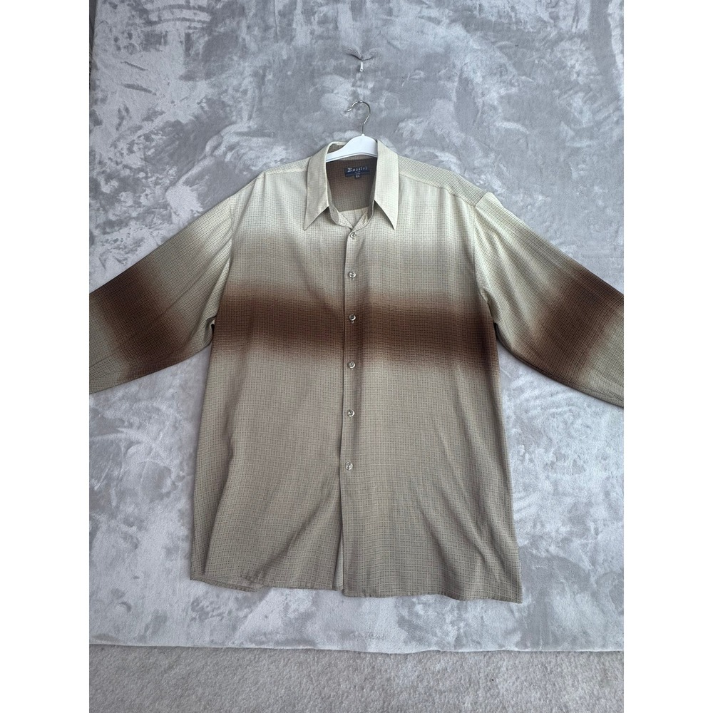 Bassiri Uomo Mens XL Brown Gradient Button‎ Down Shirt Microfiber Made in USA
